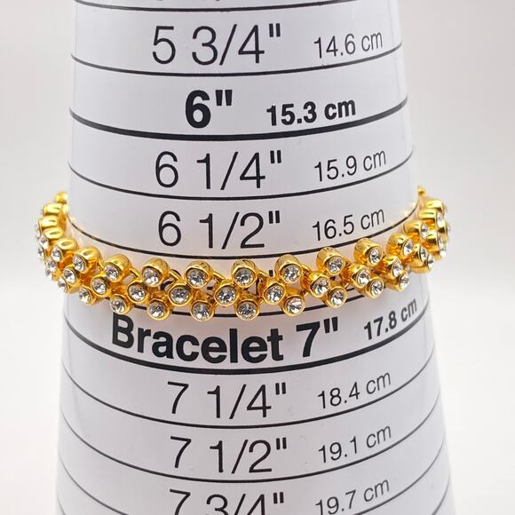 NWOT Elegant Cubic Zirconia Yellow Gold Tone Linked Chain Tennis Bracelet - Picture 14 of 14